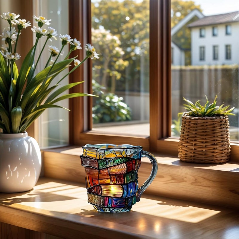 OTTNSA 3D Painted Glass Mug Colorful Ceramic Coffee Cup 12oz, Hand-Painted Vintage Style Mug for Readers, Book Lovers, Women, Gift for Birthday or Office Use - Image 4